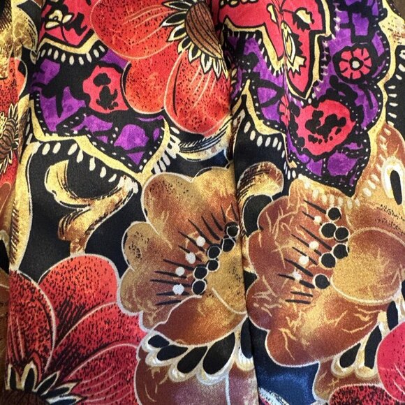 Vintage California Dynasty Robe Sleepwear Old Money Floral Gold Small Womens Red - Picture 9 of 9